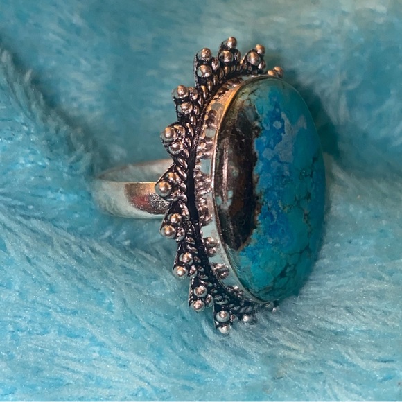 Kingman Turquoise Sunray Natural Gemstone 925 Handcrafted Ring - Picture 5 of 8